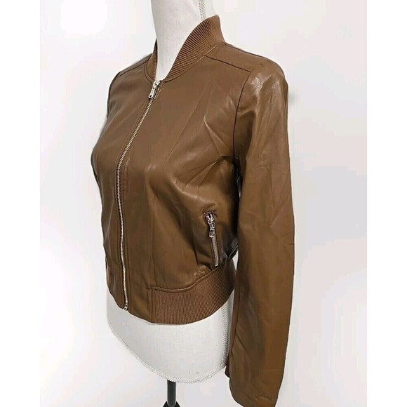 Chicos Faux Leather Bomber Jacket Full-Zip Henna Brown Women’s Size 00/XS NWOT - Picture 3 of 10